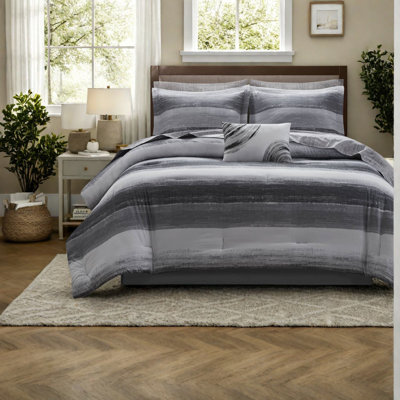 -piece Bedding Set, Microfiber Comforter And Cotton Sheets In Modern Black Design