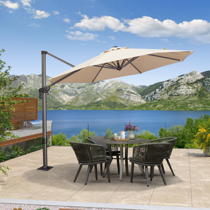 Parasol extérieur rond en porte-à-faux avec base en acier Reshef 120, Beige