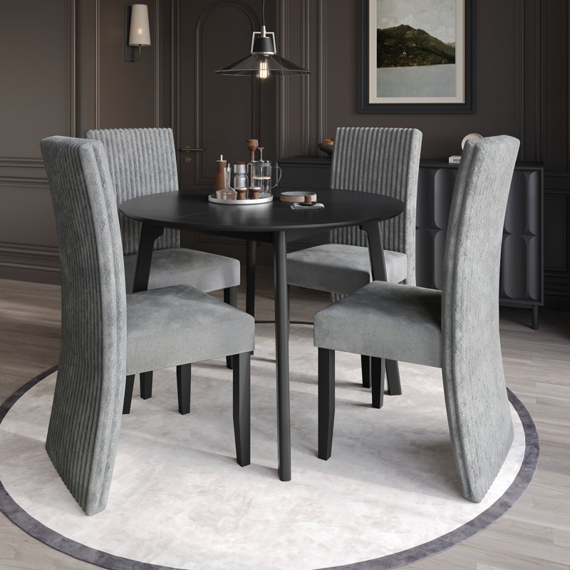 5 Pieces Dining Set With Round Table, Gray