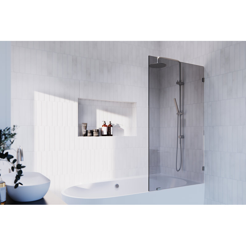 Ursa 34 in. x 58.25 in. Frameless Gray Tinted Single Fixed Bath Panel, Brushed Nickel