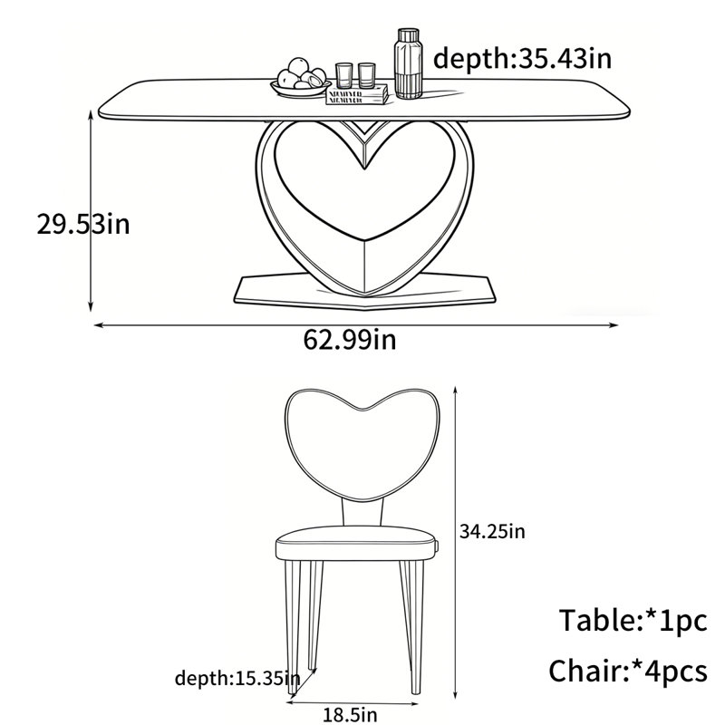Borgnine, 5 pièces: table, 4 chaises, H 29,53 po x l 62,99 po x P 35,43 po