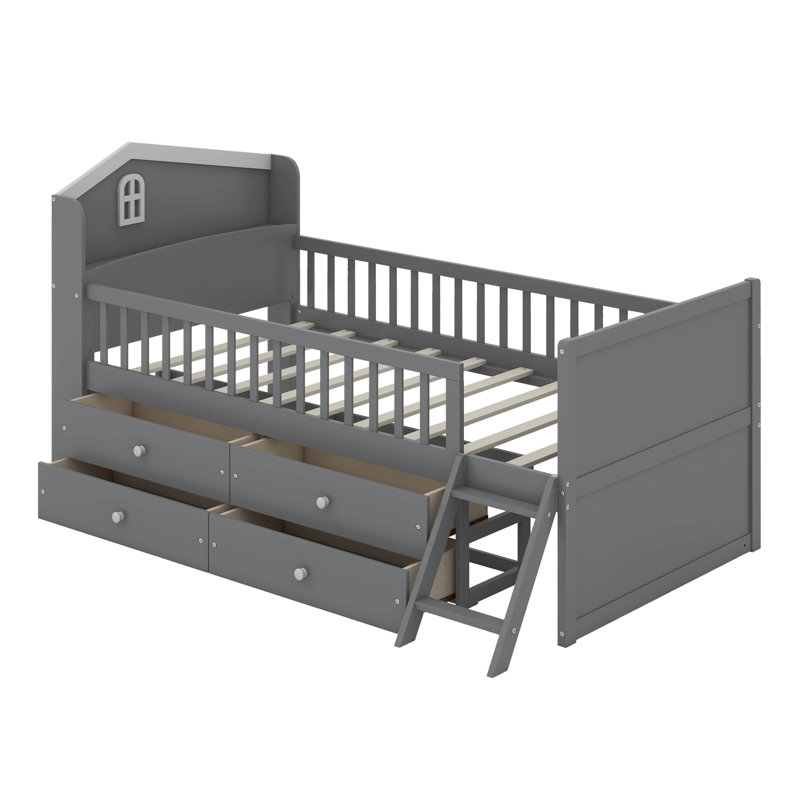 Lit simple avec rangement 4 tiroirs, gris