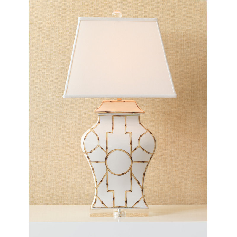 Elegant Porcelain & Lucite Table Lamp with Linen Shade - White