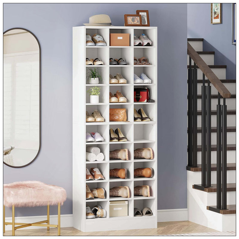 10-Tier 30-Cubby Modern Wooden Shoe Organizer, White