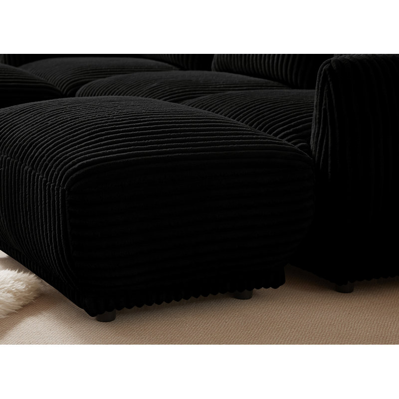 Canapé modulaire en velours côtelé Argueta, Velours côtelé noir