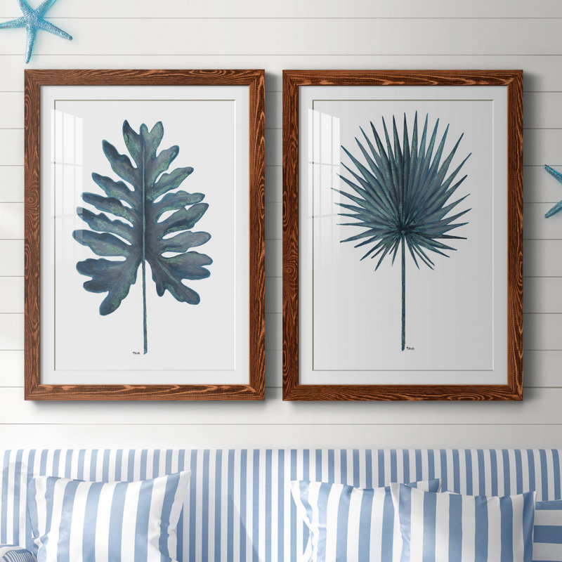 «Blue Oasis I», ensemble de 2 reproductions d'art, Papier avec cadre érable, Blanc, H 44 po x l 31 po x P 1 po