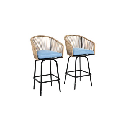 2 Blue All Weather Patio Bar Stools With - For Outdoor Spaces Like Garden, Pool, Balcony And Quick Assembly Trait For Patio, Deck Effortless Structure