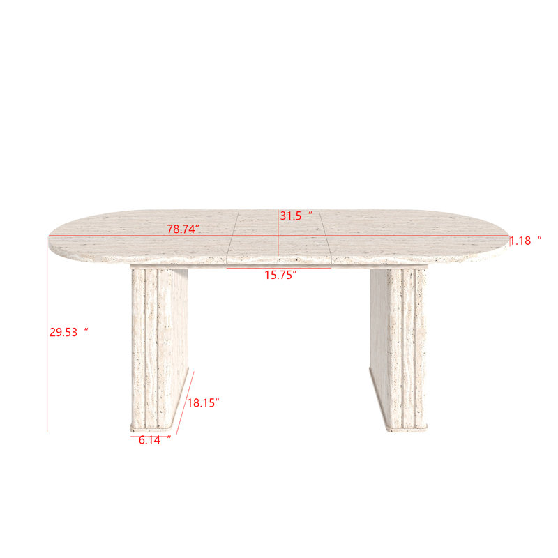 Table de salle à manger extensible pour 4 à 8 personnes, bords arrondis, piètement en lattes de bois, style inspirant, avec coins arrondis, idéale pour les réunions de famille au salon.