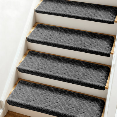 Bullnose Carpet Stair Treads 14 Pack, 30"x9.5" Carpet Stair Treads for Wooden Steps Indoor, Reusable Peel and Stick Non-Slip Carpet Stair Treads (Set of 14)