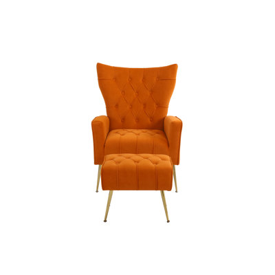 Chaise d'appoint moderne avec repose-pieds, fauteuil confortable pour salon, chambre à coucher, appartement, bureau (orange)