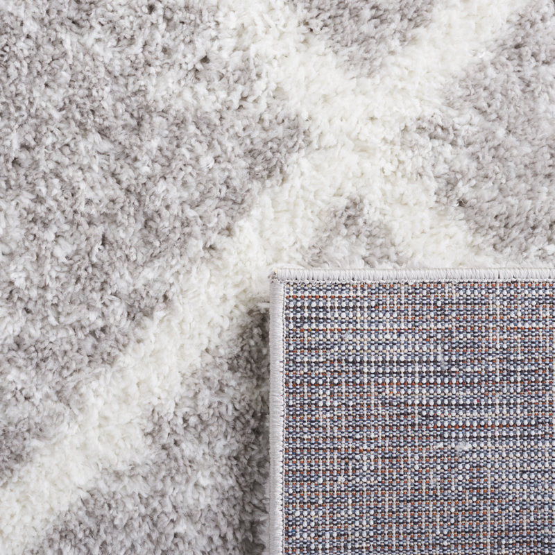Grey and Ivory Geometric Shag Area Rug 4'5" x 6'5"