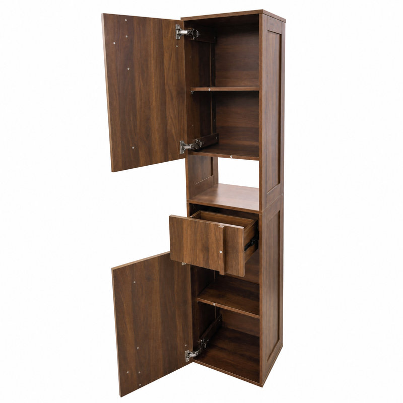 Armoire de rangement haute et étroite, bibliothèque autoportante en bois avec portes et tiroir