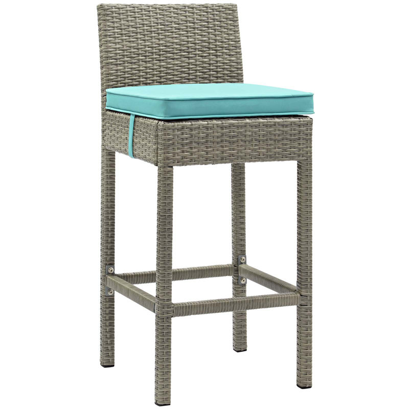Tabouret de bar Havenside Home Bocabec, Turquoise, Velours gris pâle