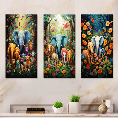 Blue Animal Playground Nursery I - Animal Nursery Metal Prints Set Of 3