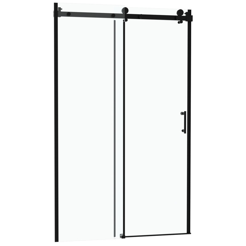 Porte de douche simple, verre trempé de 8 mm, cadre noir mat en acier inoxydable 304, installation facile, porte en verre pour rénovation avec fonctionnement antirouille et silencieux