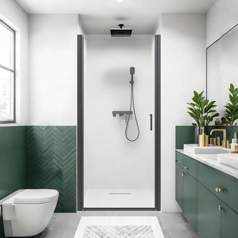 34-35.5"w X 72"h Semi-frameless Pivot Shower Door, 1/4"(6mm) Clear Sgcc Glass, Matte Black