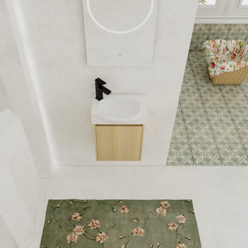 Ensemble de meuble-lavabo de salle de bain 16 po pour petit espace, petit meuble-lavabo moderne avec lavabo en céramique, ensemble d'armoire pour petit lavabo de salle de bain, chêne