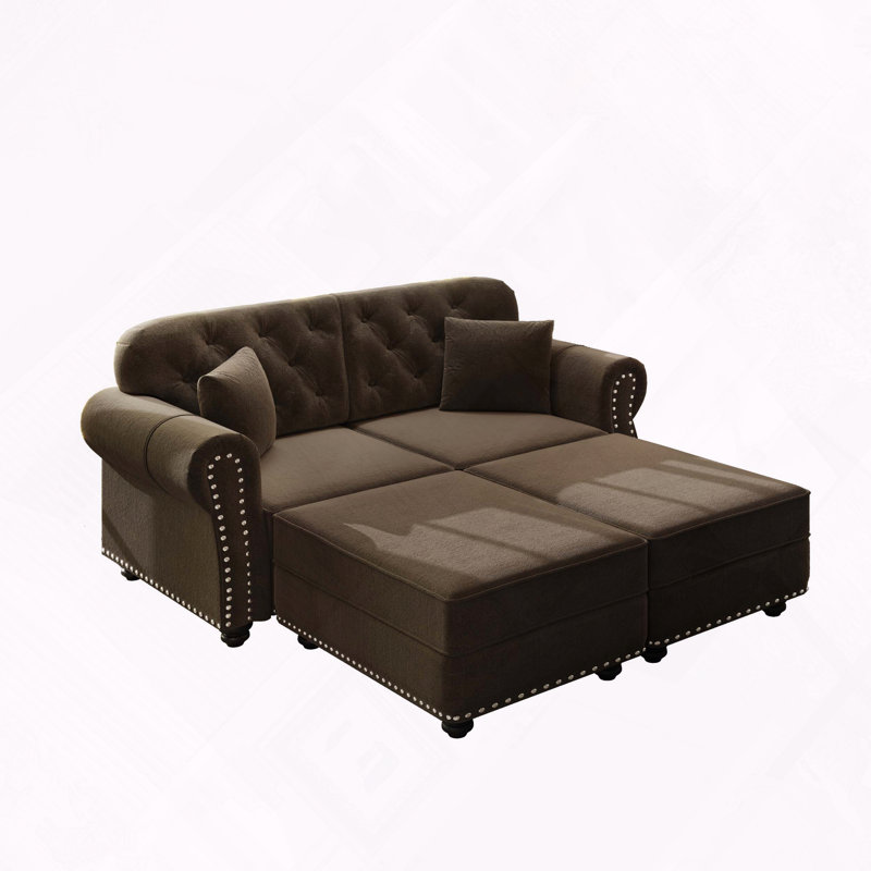 Velours Chesterfield canapé garniture cloutée capitonnée, Brun