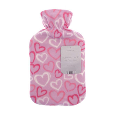 Printed Fleece Pink Hearts Hot Water Bottle