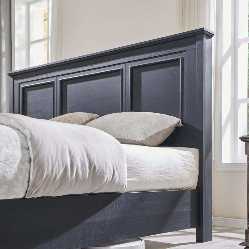 Farmhouse Platform Bedframe, Wood Bed Frame With 52" Tall Headboard, Black, Queen