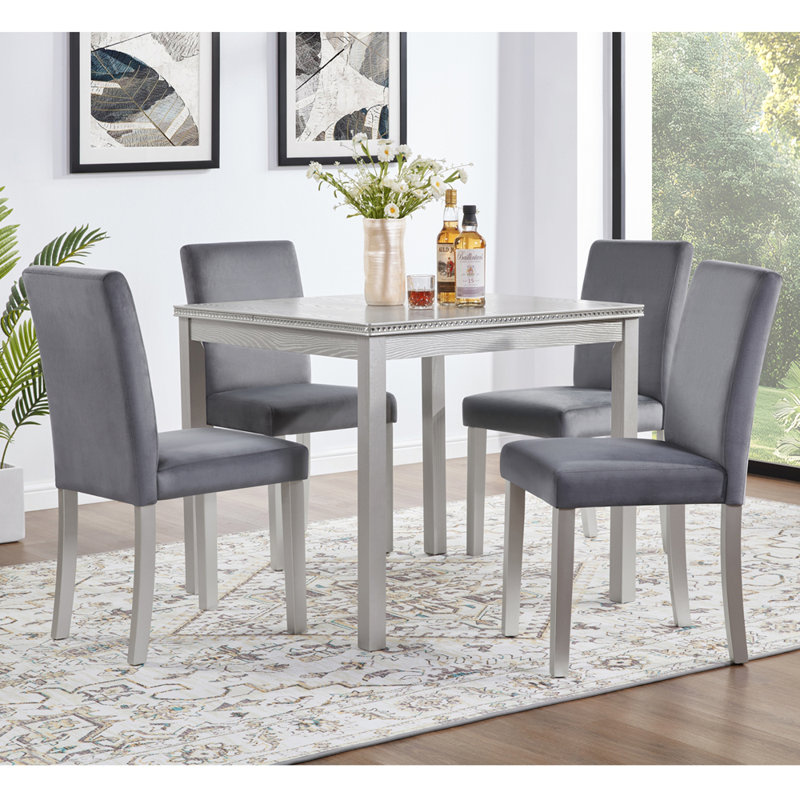 Ensemble de table de salle à manger en bois 5 pièces, ensemble de table de cuisine avec une table carrée et 4 chaises rembourrées, table de salle à manger en bois avec décoration en cristal et ensemble de chaises pour la cuisine, la salle à manger