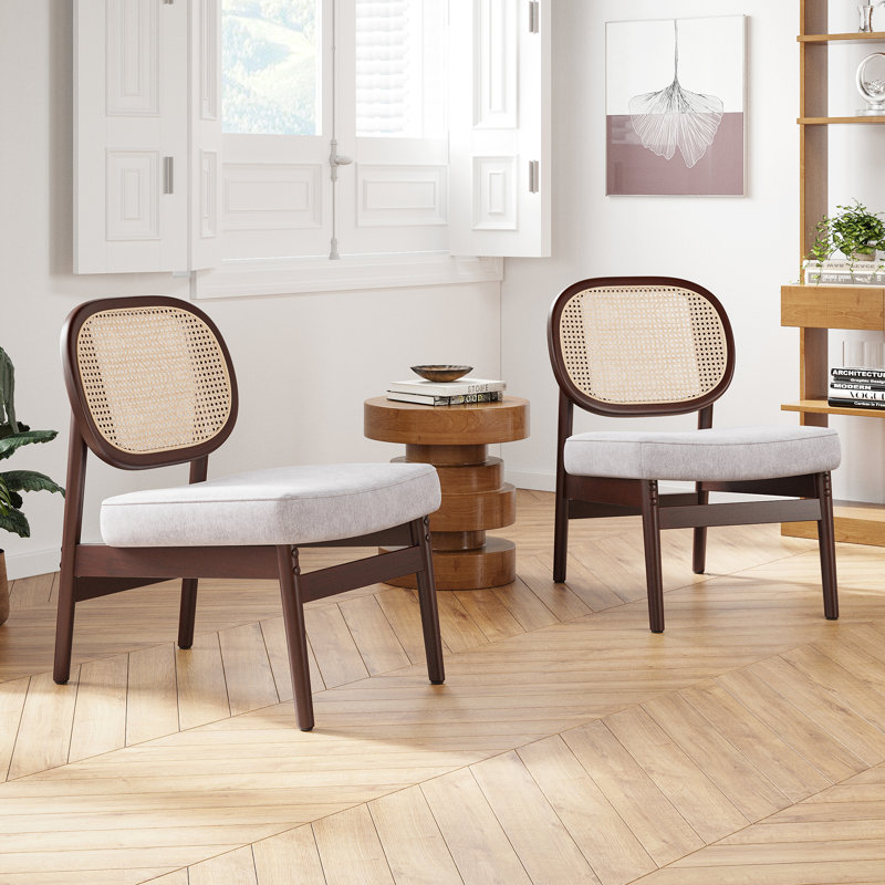Fauteuil rembourré à dossier en rotin, Beige