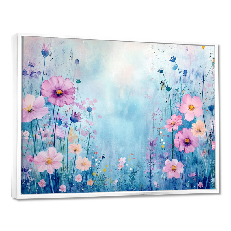 «Morning Dew of Wildflowers» - impression d'art mural fleurs sauvages, H 34 po x l 44 po, Blanc