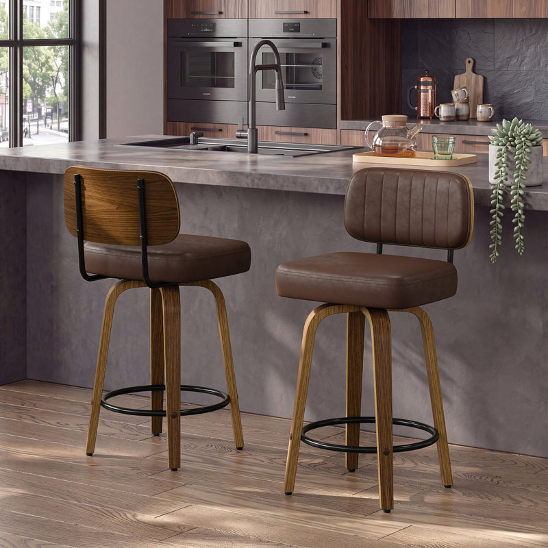  Tabouret de comptoir pivotant rembourré avec structure en bois - brun (ensemble de 2), BROWN, 2