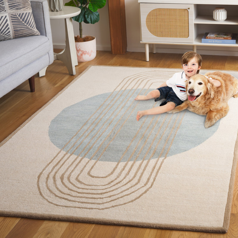 Anyeli Rodeo Drive Hand Tufted Wool/Cotton Abstract Rug in Blue/Ivory, Rectangle 5' x 8'