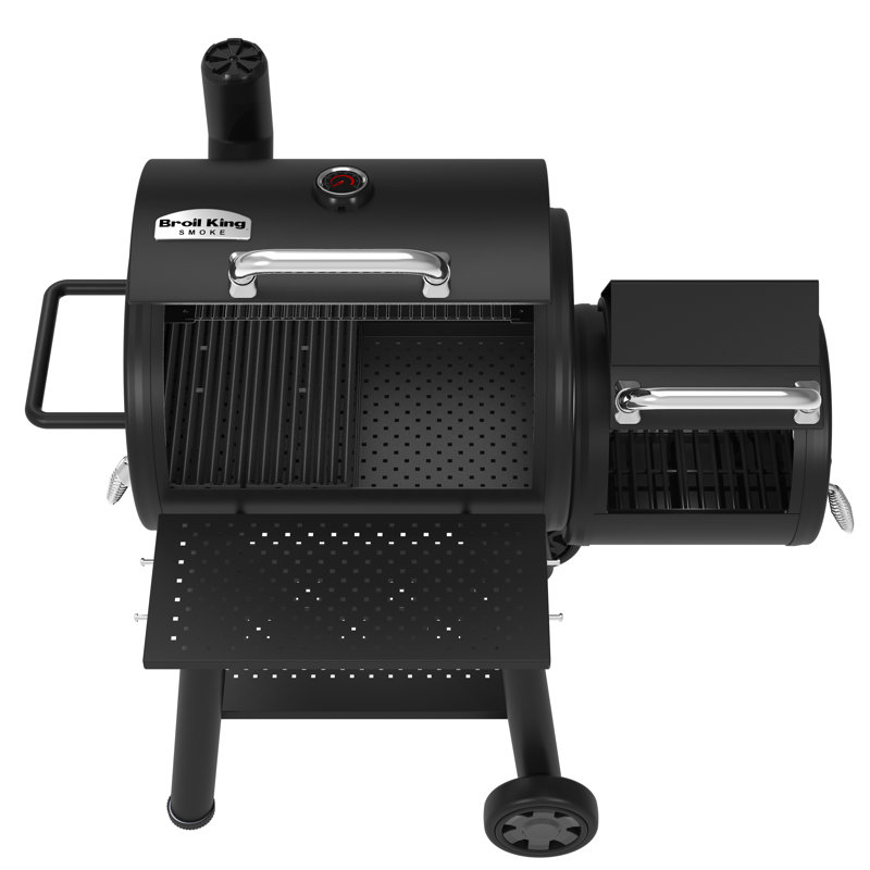 Broil King Regal Charcoal Offset 400 Charcoal Grill and Offset Smoker in Black