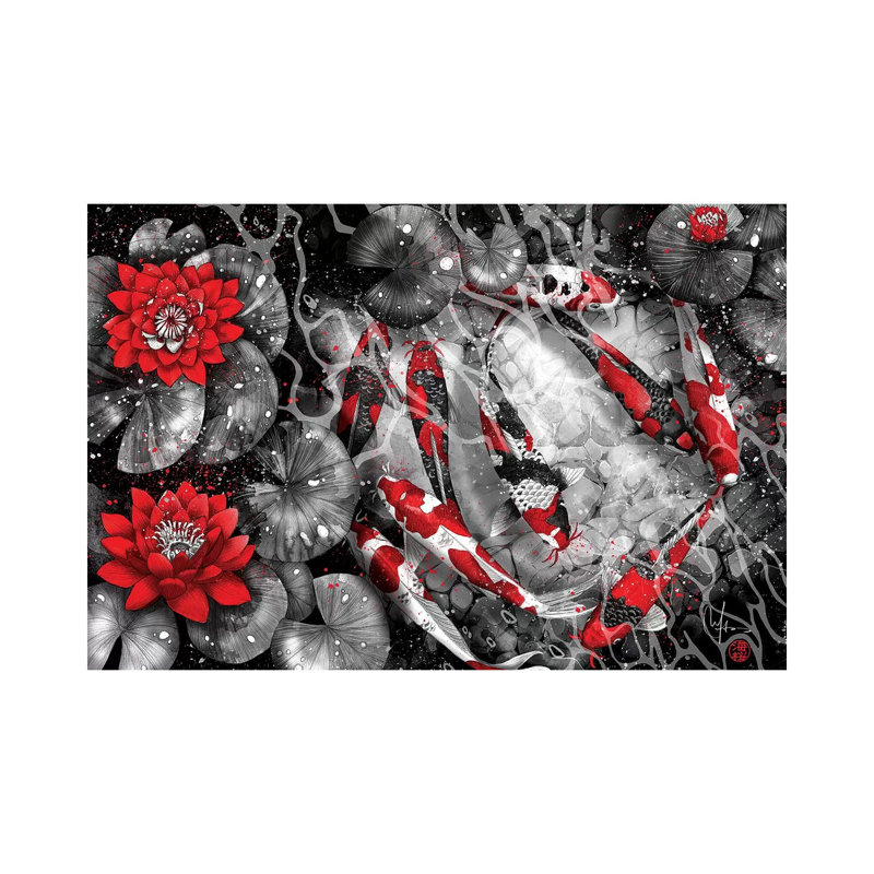 " 9 Kois " by Marine Loup, No Mat, Wrapped Canvas, 12" H x 18" W x 1.5" D