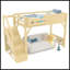 Lit mezzanine simple en bois massif avec garde-robe intégrée, rangement et tablettes à côté, garde-corps pleine longueur et escalier, aucun sommier nécessaire, naturel-131377662-131377661