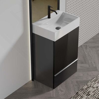 20" Striped Freestanding Bathroom Vanity With Ceramic Sink For Modern Bathroom, One-Piece Ceramic Basin Without Drain And Faucet, KD
