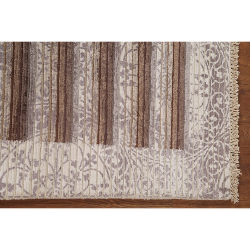 Tapis oriental rayé à motif abstrait indo 3 x 5