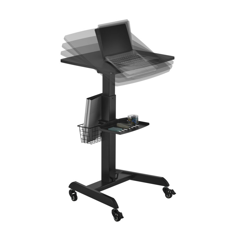 Adjustable Black Steel Standing Desk Converter with PU Wheels