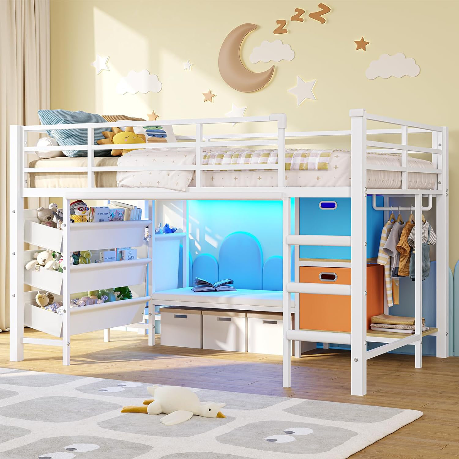 Isabelle & Max™ Twin Size Low Loft Bed With Led Lights,Sling Drawers ...