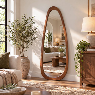 Asymmetrical Wood Framed Accent Wall Mirror
