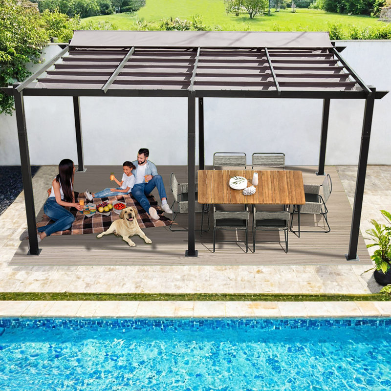 11x16 FT Retractable Aluminum Pergola with Dark Gray Canopy for Patio,Garden