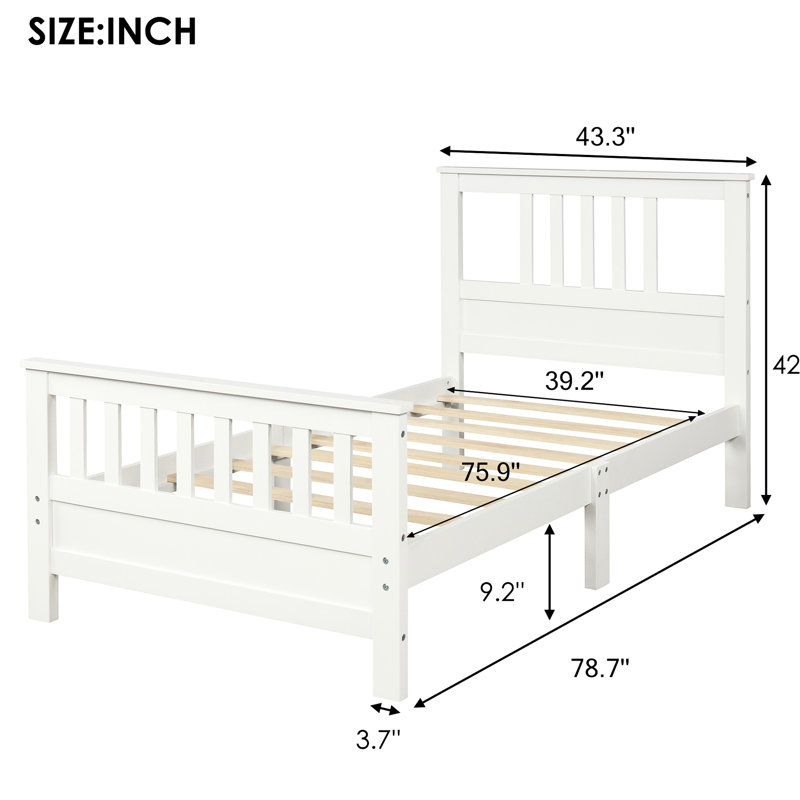 Lit plateforme simple en bois blanc avec tête de lit en pin