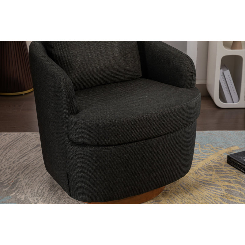 Chaise pivotante en lin gris foncé de l 29,1 po x H 28,3 po avec base en bois massif pour espace café brun, Gris foncé