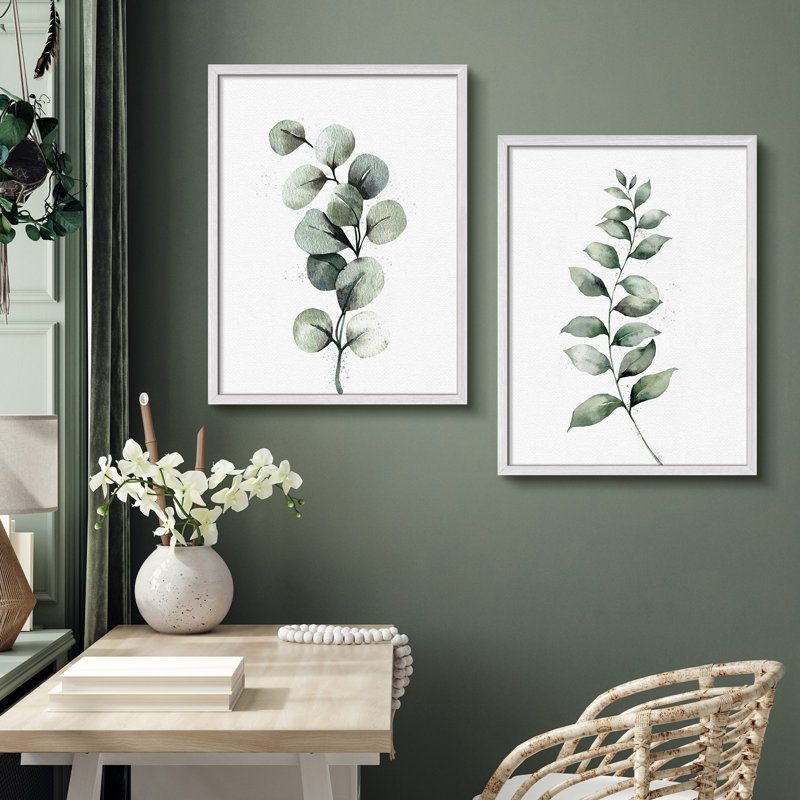 Feuilles de plantes, œuvre d'art moderne, impressions encadrées, affiches, petit art mural de salle de bain, Blanc
