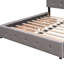 Grand lit plateforme tapissier avec 2 tiroirs et lit gigogne simple TG, lin gris, bouton, lit à lattes, sans sommier tapissier, option pour économiser de l'espace