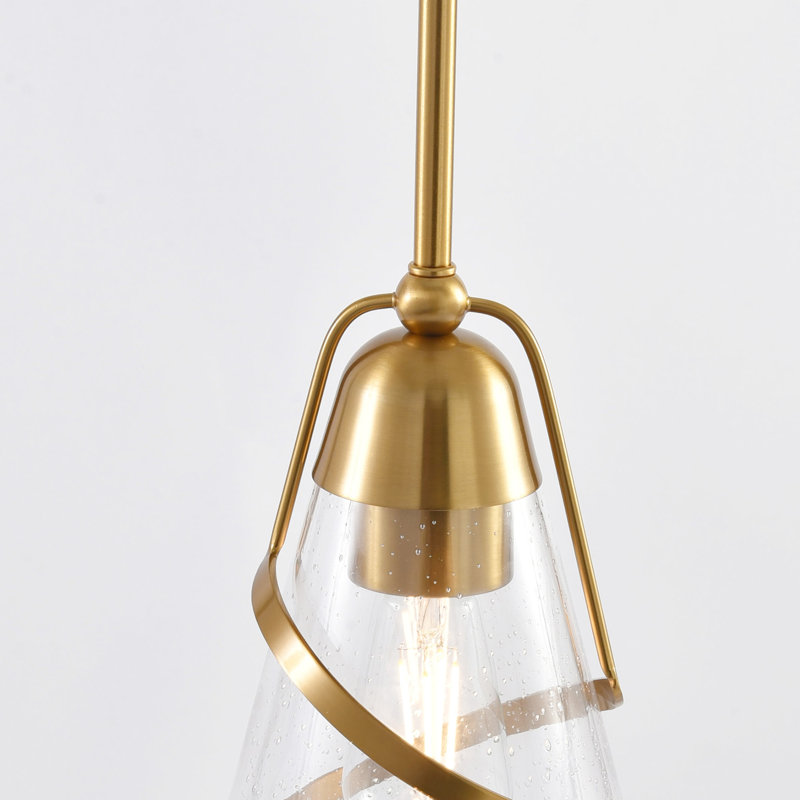 Luminaire suspendu simple en or 1 lumière avec abat-jour en verre