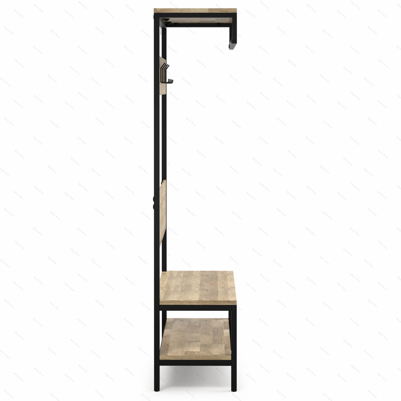 Natural Mango Wood Industrial Hall Tree with Storage Bench