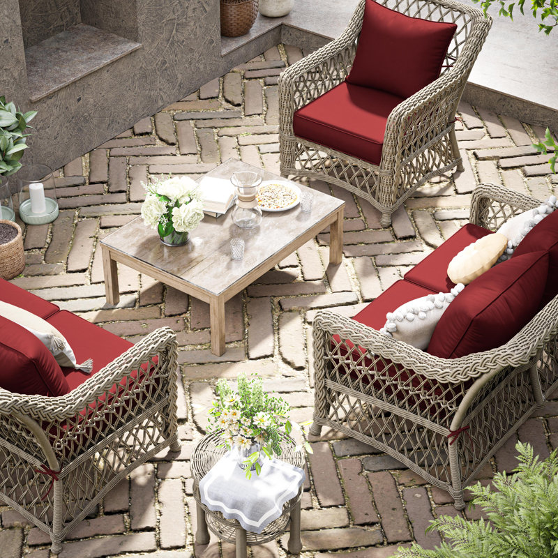 Outdoor Deep Seating Cushion Set Indoor And Outdoor Seat / Back Cushion, Available In 4 Sizes, 24" H x 24" W, Burgundy