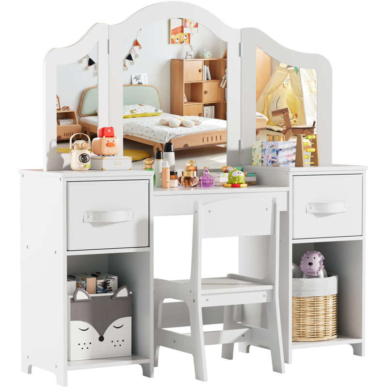 Dressing Table with Mirror, White