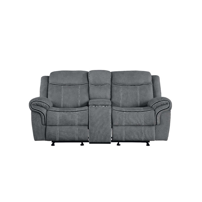 338F1F6AB4924D9CB9A7CD969EC7B6BE Loveseat W/USB Dock & Console (Glider & Motion) - 2-Tone Chocolate Velvet, Gray