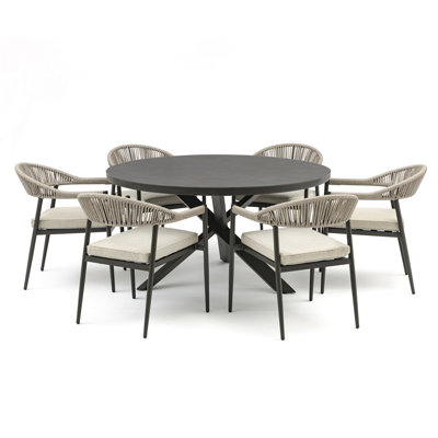 Oliveros 6 - Person Patio Dining Set with Round Table , Cushions Included