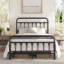 Metal Bed Frame with Vintage Headboard-69889966-116593953