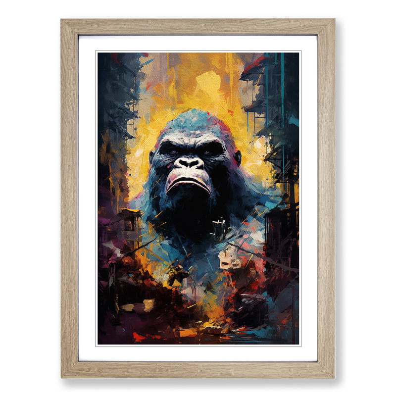 King Kong Impressionism - Single Picture Frame Print on Wood, Oak Framed, 64cm H x 46cm W x 2" D